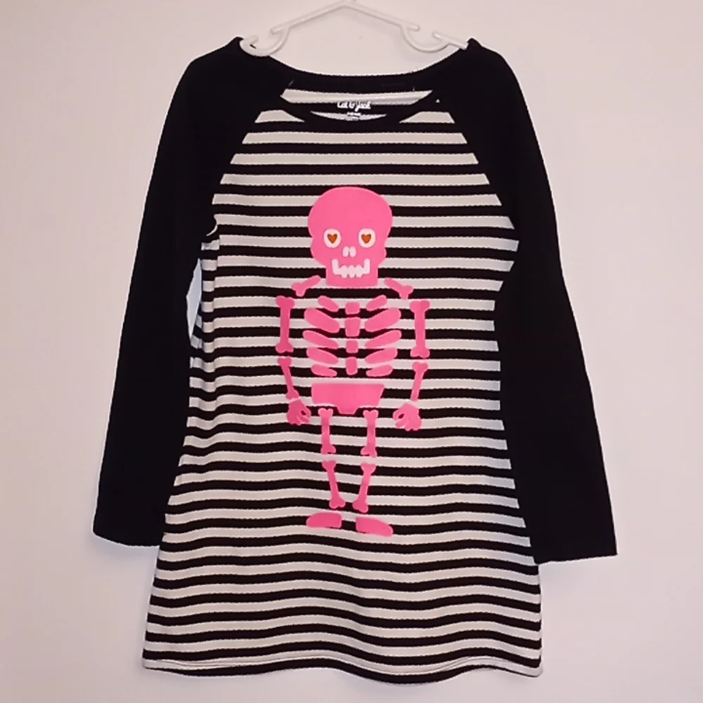 Cat & Jack Halloween Skeleton Stripped Dress Size 6-6x